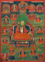 A rare thangka depicting Sachen Kunga Nyingpo, Tibet, 16th/17th century | 西藏 十六至十七世紀 四薩迦派喇嘛唐卡 設色布本