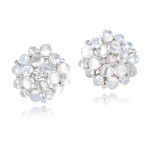 Pair of white gold, moonstone and diamond ear clips, 'Nuvola' 