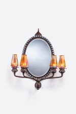 Rare Jeweled Wall Mirror with Four-Light Candelabrum