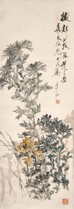 Xu Gu, Chrysanthemums | 虛谷　叢菊　設色紙本　立軸