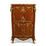 A LOUIS XV STYLE GILT-BRONZE MOUNTED MAHOGANY, ROSEWOOD MARQUETRY SECRÉTAIRE À ABATTANT, CIRCA 1890