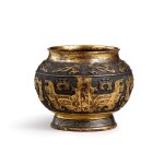 A parcel-gilt bronze incense burner Attributed to Hu Wenming, Late Ming dynasty | 明末 傳胡文明製局部鎏金銅鏨饕餮紋瓿式爐