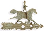 VERY FINE AND RARE AMERICAN CARVED PINE AND SHEET-IRON ACROBAT AND DAPPLE PAINTED HORSE WEATHERVANE, LATE 19TH CENTURY