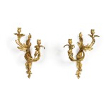 A PAIR OF LOUIS XV GILT BRONZE TWO-LIGHT WALL LIGHTS, MID-18TH CENTURY