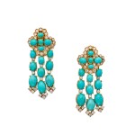 Pair of Turquoise and Diamond Earclips