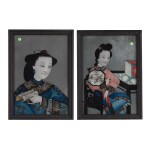 TWO CHINESE EXPORT REVERSE-GLASS PAINTINGS OF ELEGANT LADIES, QING DYNASTY, 19TH CENTURY