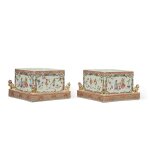 A Pair of Chinese Export Famille-Rose Square-Form Boxes, Qing Dynasty, Qianlong Period, circa 1735-45