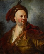 Portrait of a man, bust-length, wearing a fur-lined cape and cap