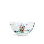 A fine doucai 'figural' bowl, Mark and period of Yongzheng | 清雍正 鬪彩高士採芝圖盌 《大清雍正年製》款