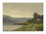 CHARLES ANTOINE LENGLET | ALONG THE RIVER AND FIGURE ON A PATH: A PAIR