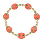 Gold, Coral, Emerald and Diamond Necklace