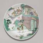 A large famille-verte 'figural' dish Mark and period of Kangxi | 清康熙 五彩人物故事圖紋大盤 《大清康熙年製》款