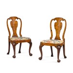 A pair of George II carved walnut and burr walnut veneered side chairs, circa 1730-40, attributed to Giles Grendey