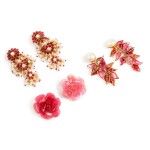 Frances Patiky Stein's Collection: Lot of Two Pairs of Pink Earclips And Two Matching Brooches, Circa 1971-1981