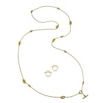 Set of 2 18K Yellow Gold Farandole Long Necklace 120 and 18K Yellow Gold Loop Earrings