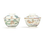 Two famille-rose 'landscape' bowls and covers, Seal marks and period of Daoguang 