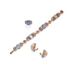 Raymond Yard | Multi-Colored Sapphire Bracelet || Pair of Gem-Set and Diamond Earclips and Ring