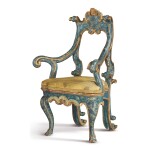 A VENETIAN ROCOCO POLYCHROME AND GILTWOOD CHILD'S CHAIR, 18TH CENTURY