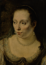 FERDINAND BOL | A PORTRAIT OF A LADY, HEAD AND SHOULDERS, WEARING PEARL JEWELRY, POSSIBLY JOHANNA DE GEER