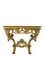 AN ITALIAN ROCOCO CARVED AND PAINTED CONSOLE TABLE, PIEDMONT, CIRCA 1770