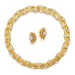 Bulgari | Gold and Diamond Necklace and Pair of Earclips
