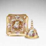 A rare Meissen table bell and stand, Circa 1730-35