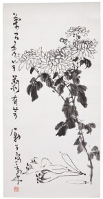 Li Kuchan (1899 - 1983) Chrysanthums | 李苦禪 （1899-1983）  秋菊圖 水墨紙本 立軸