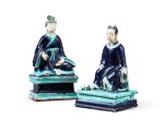 Two fahua-glazed figures of seated dignitaries Qing dynasty, Kangxi period | 清康熙 琺華人物坐像兩尊