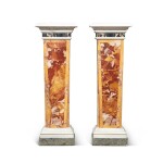A pair of Italian Siclian jasper and giallo di Siena pedestals, 18th century
