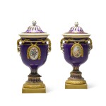 A pair of gilt-bronze mounted Sèvres porcelain blue nouveau vases and covers, circa 1770-1775 | Paire de vases couverts en porcelaine à fond bleu de la Manufacture de Sèvres et monture de bronze doré, vers 1770-1775