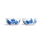 A fine and rare pair of blue and white 'Eight Drunken Immortals' cups Seal marks and period of Qianlong | 清乾隆 青花飲中八仙歌詩意圖盃一對 《大清乾隆年製》款