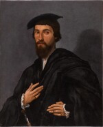 Portrait of a gentleman, half-length, wearing a black coat and hat  