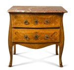  A SWISS WALNUT PARQUETRY SMALL COMMODE, IN THE STYLE OF MATTHÄUS FUNK, POSSIBLY BERN, CIRCA 1760
