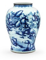 RARE GRANDE POTICHE INSCRITE EN PORCELAINE BLEU BLANC DYNASTIE QING, ÉPOQUE KANGXI, DATÉE 1720 | 清康熙 1720年 青花題《醉翁亭记》山水人物圖將軍罐  | A rare large blue and white 'landscape' and inscribed jar, Qing Dynasty, Kangxi period, dated to the gengzi year (in accordance with 1720)