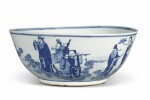A large blue and white 'immortals' bowl, Qing dynasty, 19th century