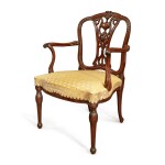 A GEORGE III MAHOGANY OPEN ARMCHAIR ATTRIBUTED TO WILLIAM LINNELL, CIRCA 1775