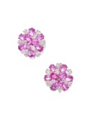Pair of Pink Sapphire and Diamond Earclips