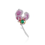 Emerald, Ruby, Pink Sapphire and Diamond Brooch | 祖母綠 配 紅寶石, 粉紅色剛玉 及 鑽石 胸針