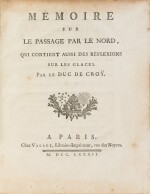 CROY. Mémoire sur le passage par le nord. 1782. In-4. Edition originale.