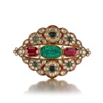 A gem-set and enamelled belt buckle, formerly in the collection of Maharani Jindan Kaur, North India, first half 19th century