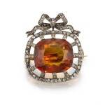A Fabergé jewelled silver-topped gold-mounted citrine brooch, workmaster August Holmström, St Petersburg, 1899-1904