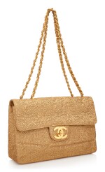 GOLD EMBROIDERED FABRIC AND LEATHER WITH GOLD-TONE METAL CLASSIC SHOULDER BAG , CHANEL