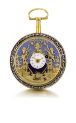SWISS | A GOLD AND ENAMEL QUARTER REPEATING WATCH WITH DOUBLE WATERFALL AUTOMATA AND JACQUEMARTS  CIRCA 1800