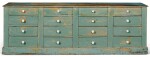 BLUE-PAINTED PINE STORE COUNTER FITTED WITH SIXTEEN DRAWERS, PROBABLY VERMONT, CIRCA 1880