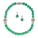 Jadeite and Diamond Necklace and Pair of Earclips, Paris