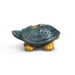 A VERY RARE SMALL BLUE AND AMBER-GLAZED 'TORTOISE' WATERPOT TANG DYNASTY | 唐 藍釉加黃彩龜形水注