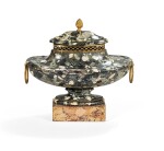 A gilt-bronze scagliola urn and cover, Italy, late 18th century | Vase navette et son couvercle en scagliole et bronze doré, travail italien de la fin du XVIIIème siècle