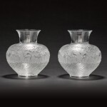A pair of Lalique glass camel vases, modern