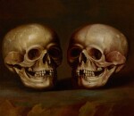 Vanitas still life with skull seen from two angles