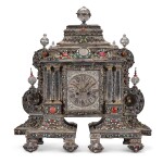 A turtleshell, silvered and jewelled table clock, probably Austro-Hungarian, early 18th century with a later associated movement and dial